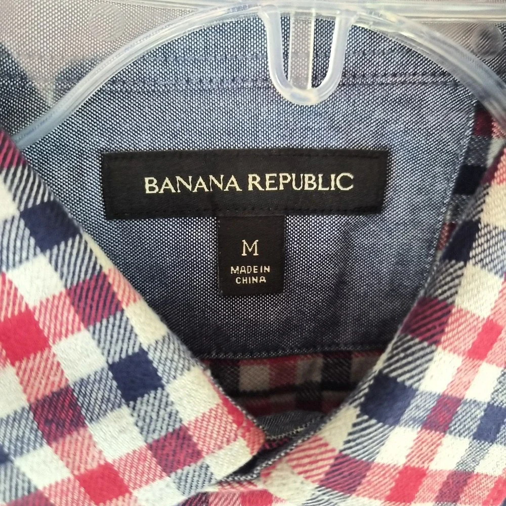 Banana Republic Plaid Flannel Shirt Mens Medium Red Blue Check Long Sleeve